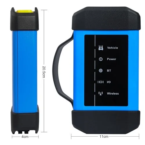 Modulul albastru de camioane cotat pe desen, cu indicatoarele de vehicul, alimentare, Bluetooth și date pe carcasă